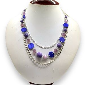 COPY - Carol Dauplaise Purple Medallion Glass Stones Silver Strand Necklace …